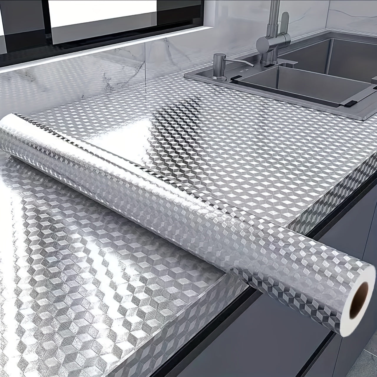 Selbstklebende Edelstahl-Folien-Tapete – 1 m x 40 cm, silber – Öl-, wasser- & hitzebeständig – Ideal für Küchenrückwände & Arbeitsplatten