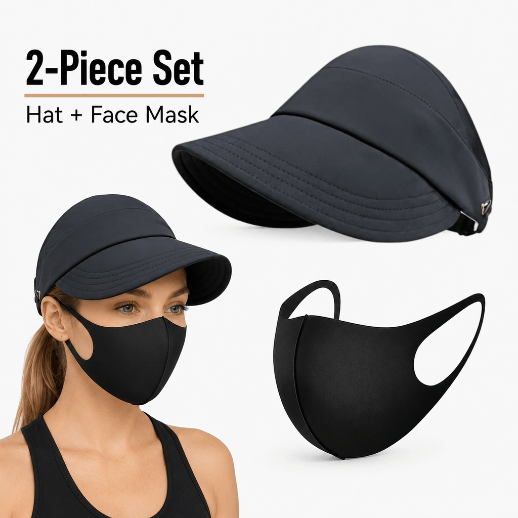 2-in-1 UV-Schutz-Set: Breite Sonnenhut-Krempe + Gesichtsmaske – Optimal für heiße Tage