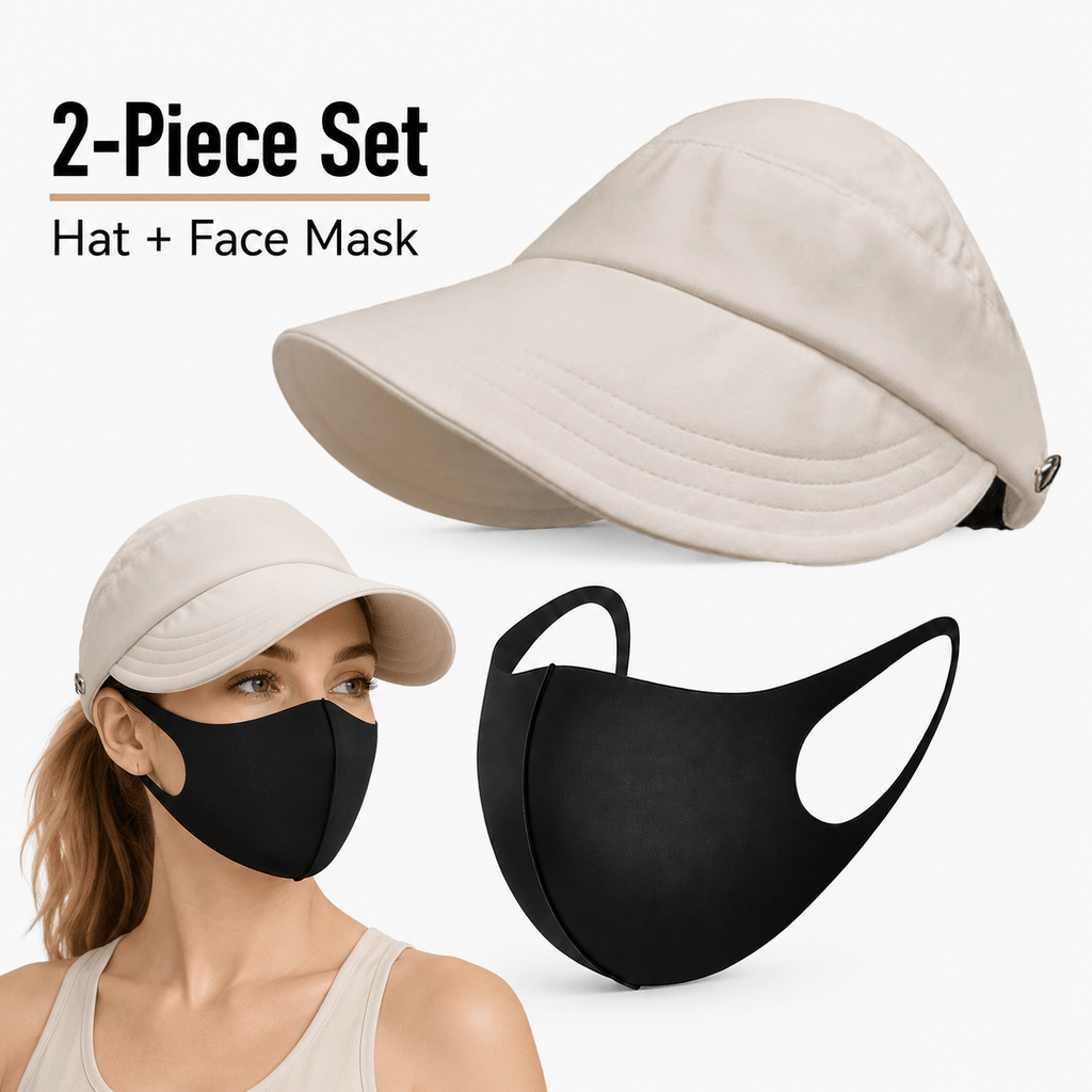 2-in-1 UV-Schutz-Set: Breite Sonnenhut-Krempe + Gesichtsmaske – Optimal für heiße Tage