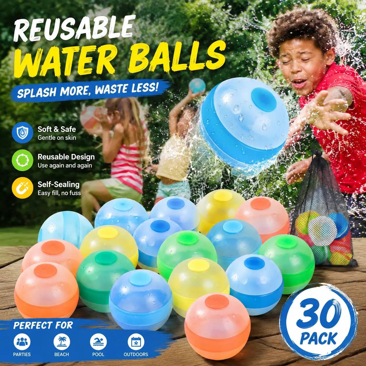 Silikon-Wasserspiel-Bälle mit Schnellbefüllung – wiederverwendbar für Strand, Pool & Garten
