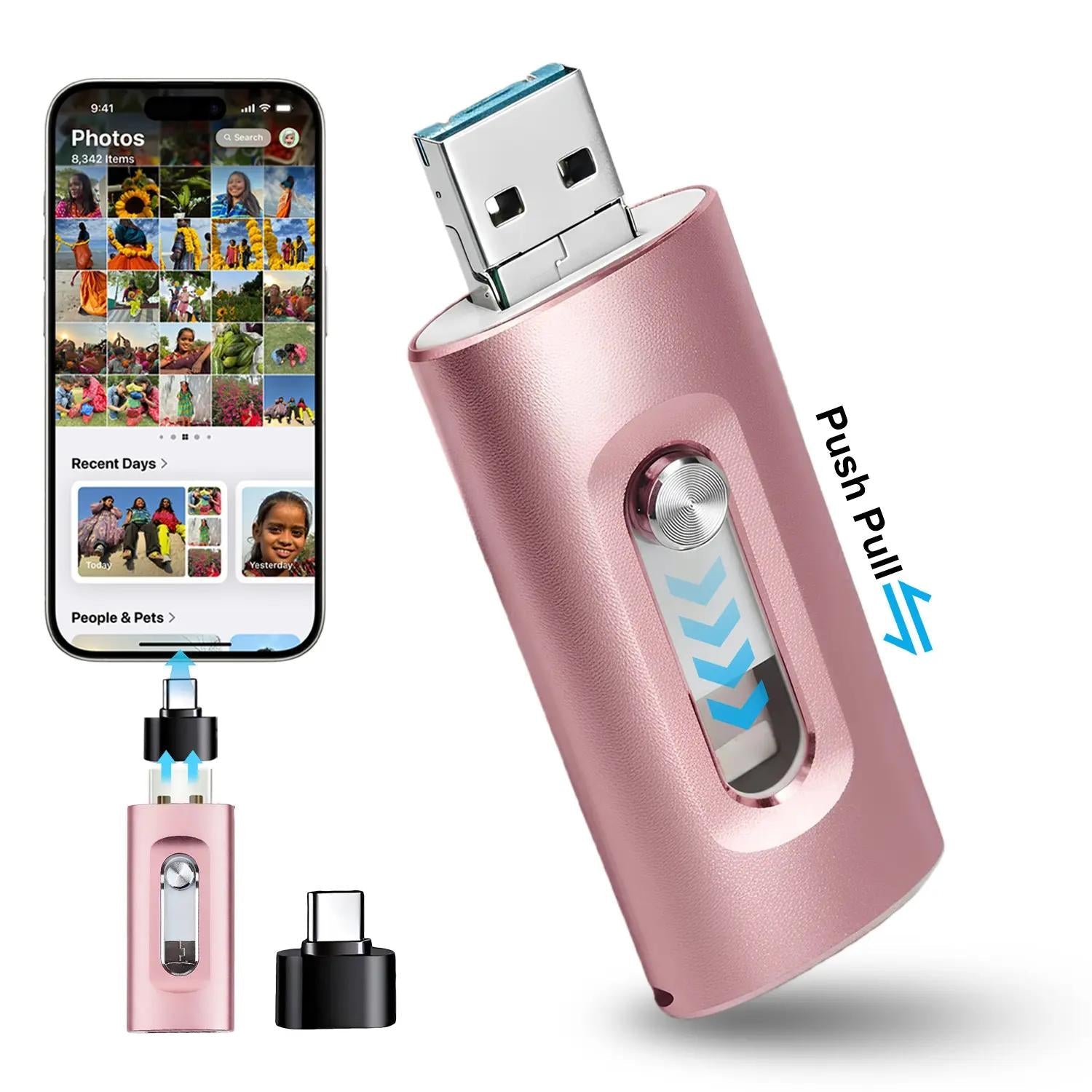 Foto-Speicherstick für alle Geräte – MFi-zertifiziert, USB 3.0, 4-in-1 für iPhone & Android