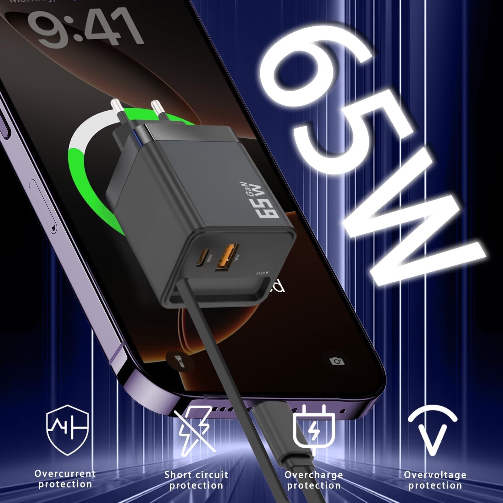 Ultra-Schnellladegerät 65W mit 3x USB-C – Für iPhone, Galaxy, iPad, Switch & Laptop