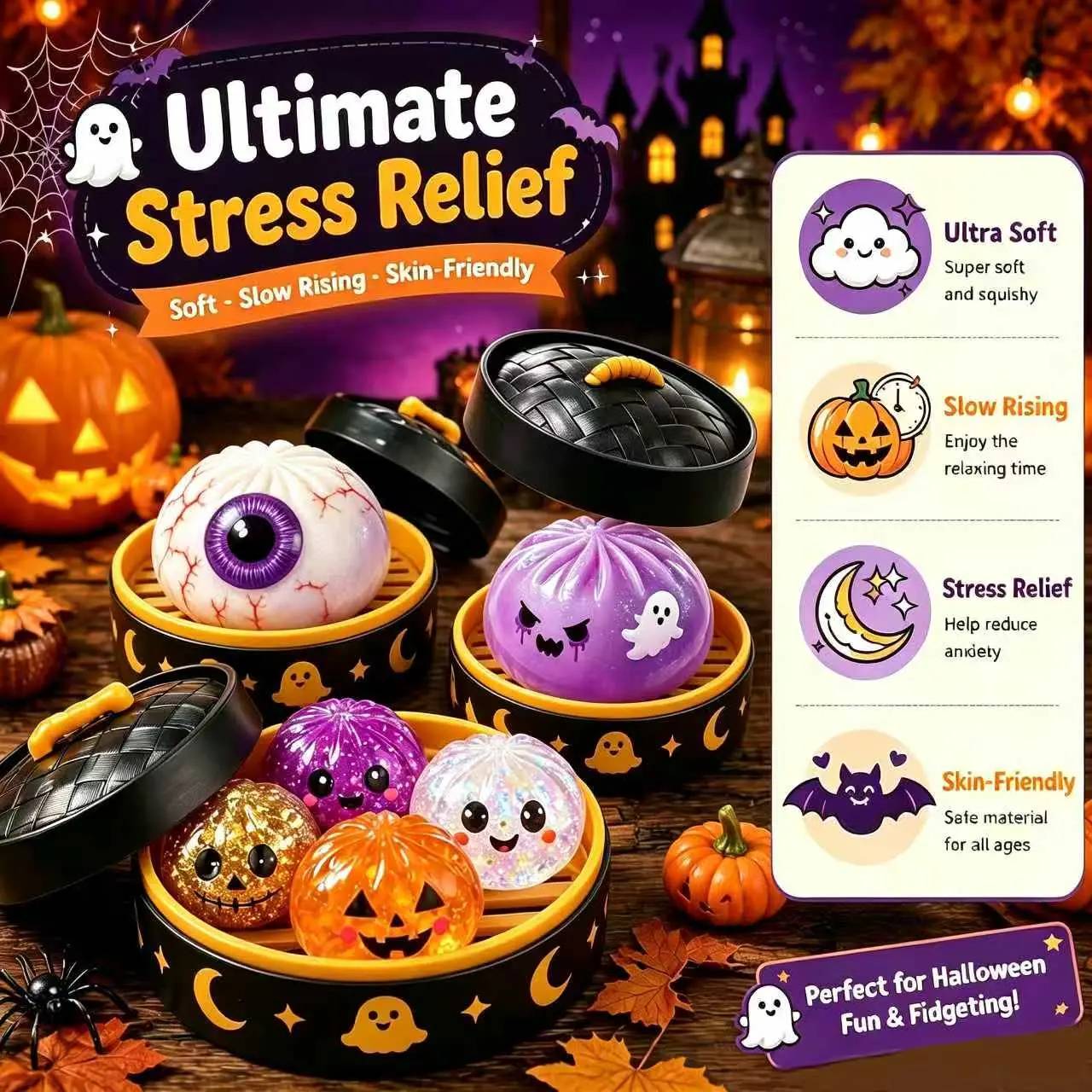 Halloween-Quetschspielzeug: Gruselig-süße Geister – Ideal als Party-Geschenk & Tütenfüller